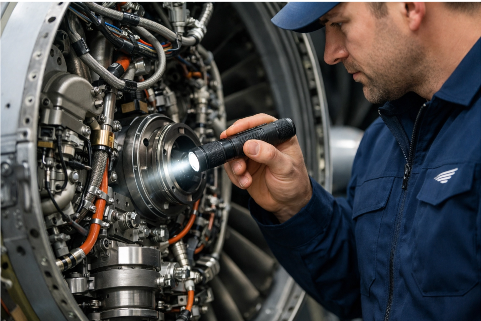 Engineer inspecting an engine